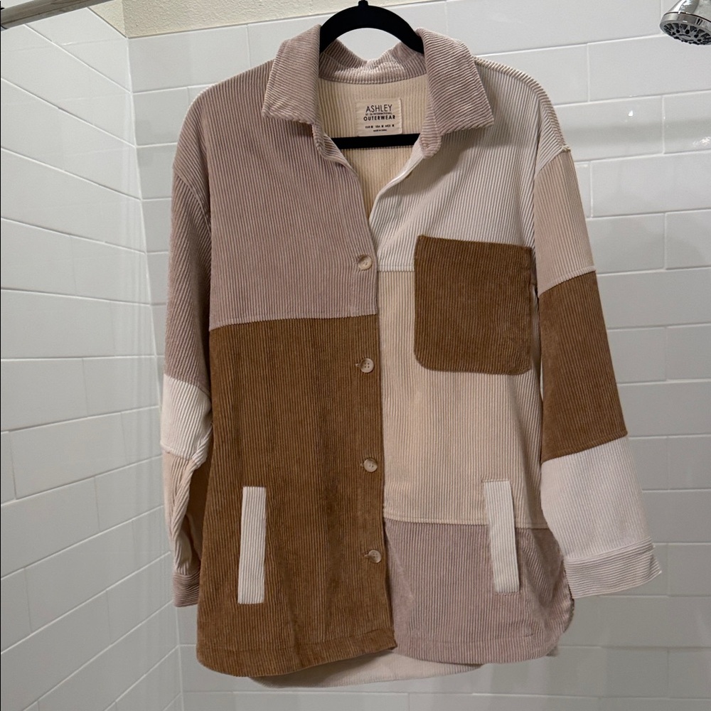 Ashley By 26 International Women's Patchwork Corduroy Jacket - Tan and Cream